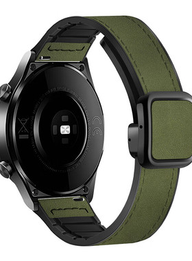 适用华为GT4watch4Pro手表带GT3疯马纹GT2真皮方扣磁吸Buds休闲Ultimate表带【深绿色】疯马纹磁吸GT5PRO腕带