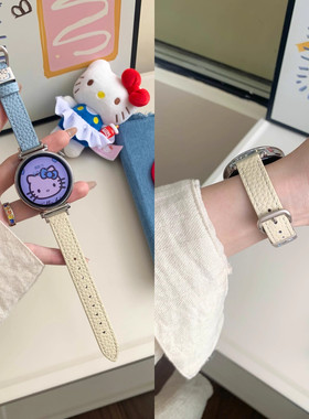 适用小米watchs4/41mm表带watch2pro可爱KT猫拼色S4/S3/S2/s1pro/color女真皮腕带嘿喽RS4Plus荔枝纹皮质表链