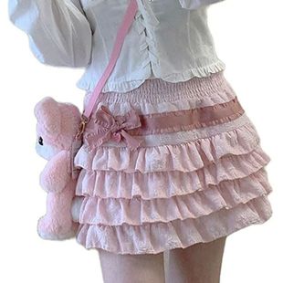 cake fluffy skirt女士高腰荷叶边丝绒蓬蓬蛋糕裙 velvet Ruffled