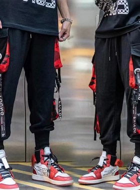 Functional style ankle strap overalls机能风束脚飘带工装裤男