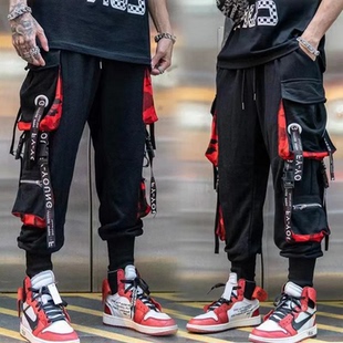 style strap Functional ankle 男 overalls机能风束脚飘带工装 裤