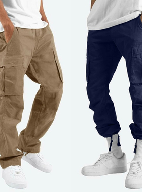 Men's drawstring multi pocket overalls男士抽绳多口袋工装长裤