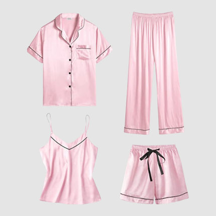 Women's pajamas home four piece set女纯色吊带睡衣居家四件套