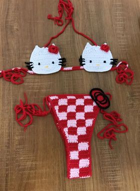 Knitted camisole split bikini swimsuit针织吊带分体比基尼泳衣