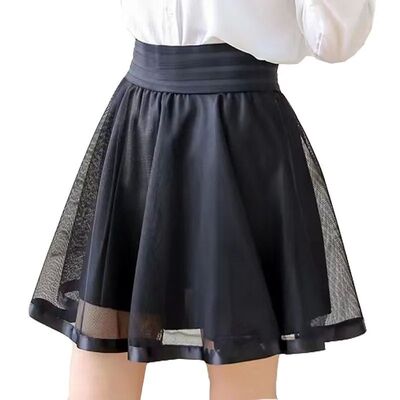 女士高腰黑色网纱蓬蓬裙