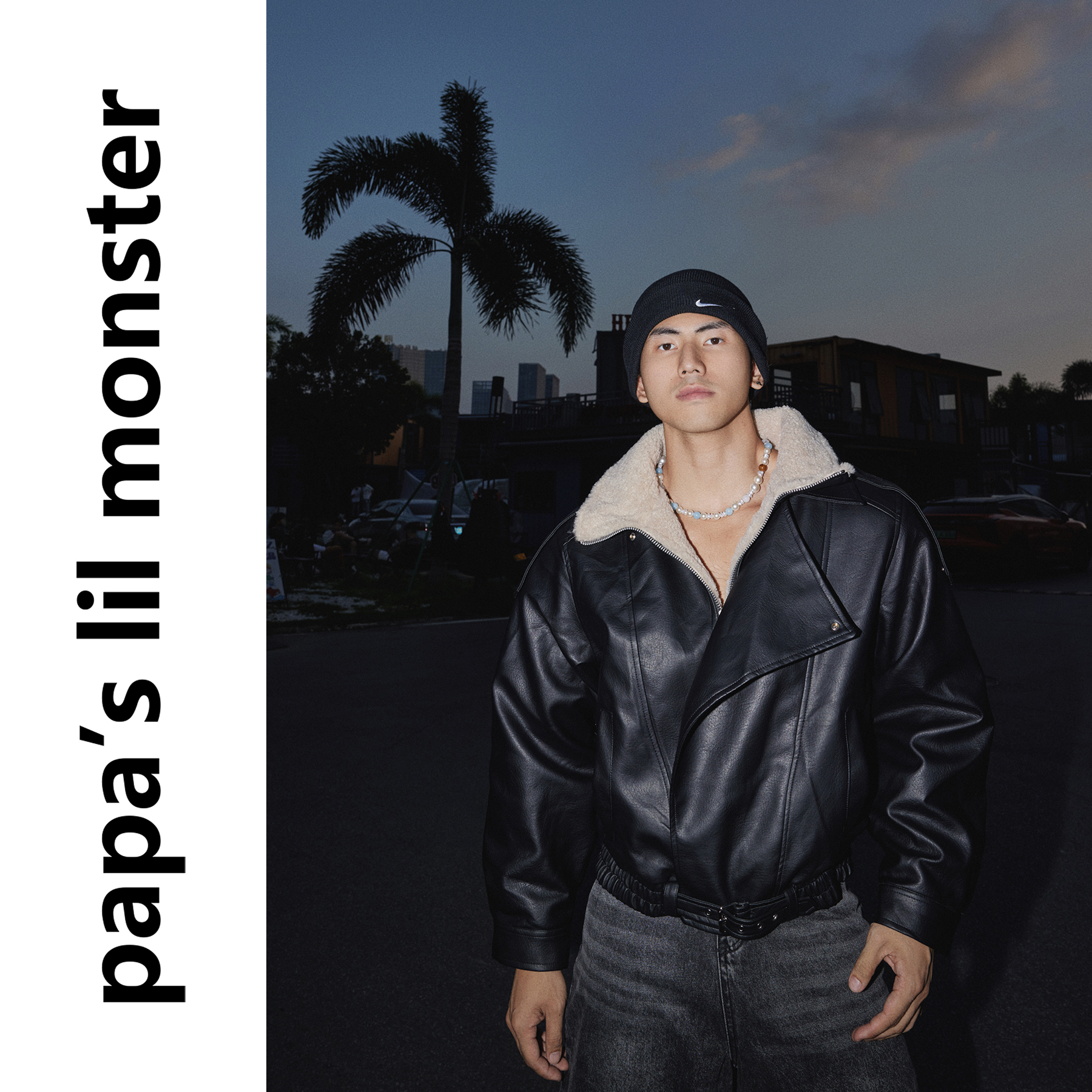 PAPASLILMONSTER【复古机车】翻领羊羔毛皮夹克男短款毛领外套