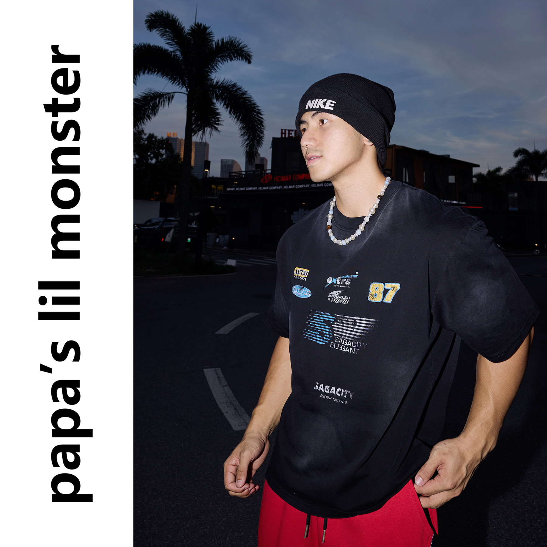 PAPASLILMONSTER 【遥遥领先】美式做旧风赛车多标贴纯棉短袖T恤