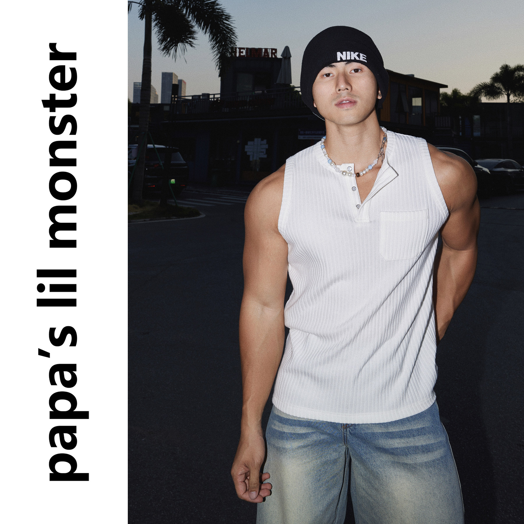 PAPASLILMONSTER 【肌理亨利】美式复古硬派极简亨利领背心男