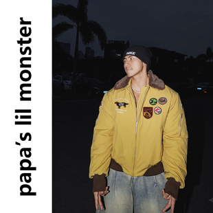 PAPASLILMONSTER【趣味多多】美式复古徽章猎装夹克翻领棉服外套