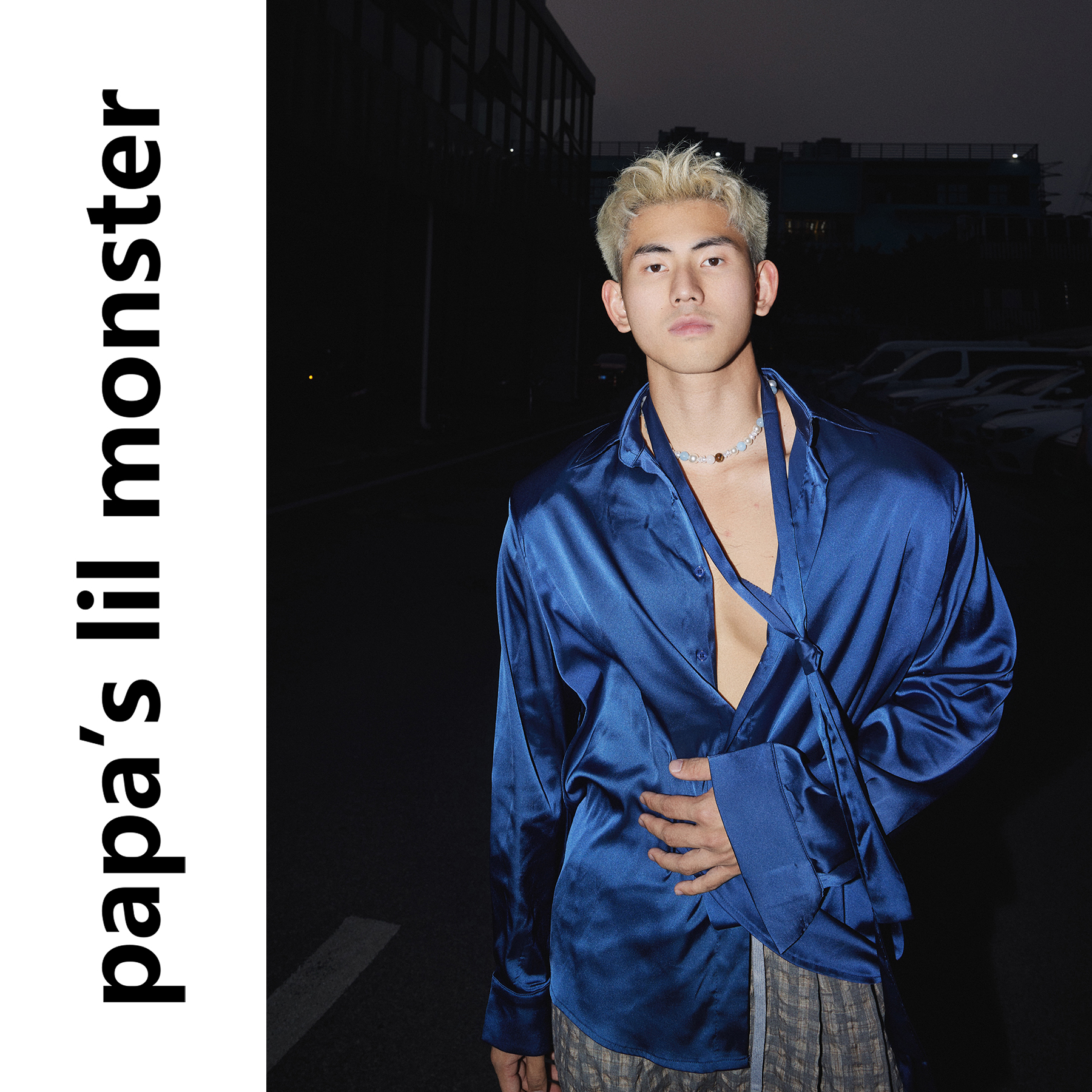 PAPASLILMONSTER美式禁欲系缎面飘带垫肩衬衫痞帅高级感长袖衬衣