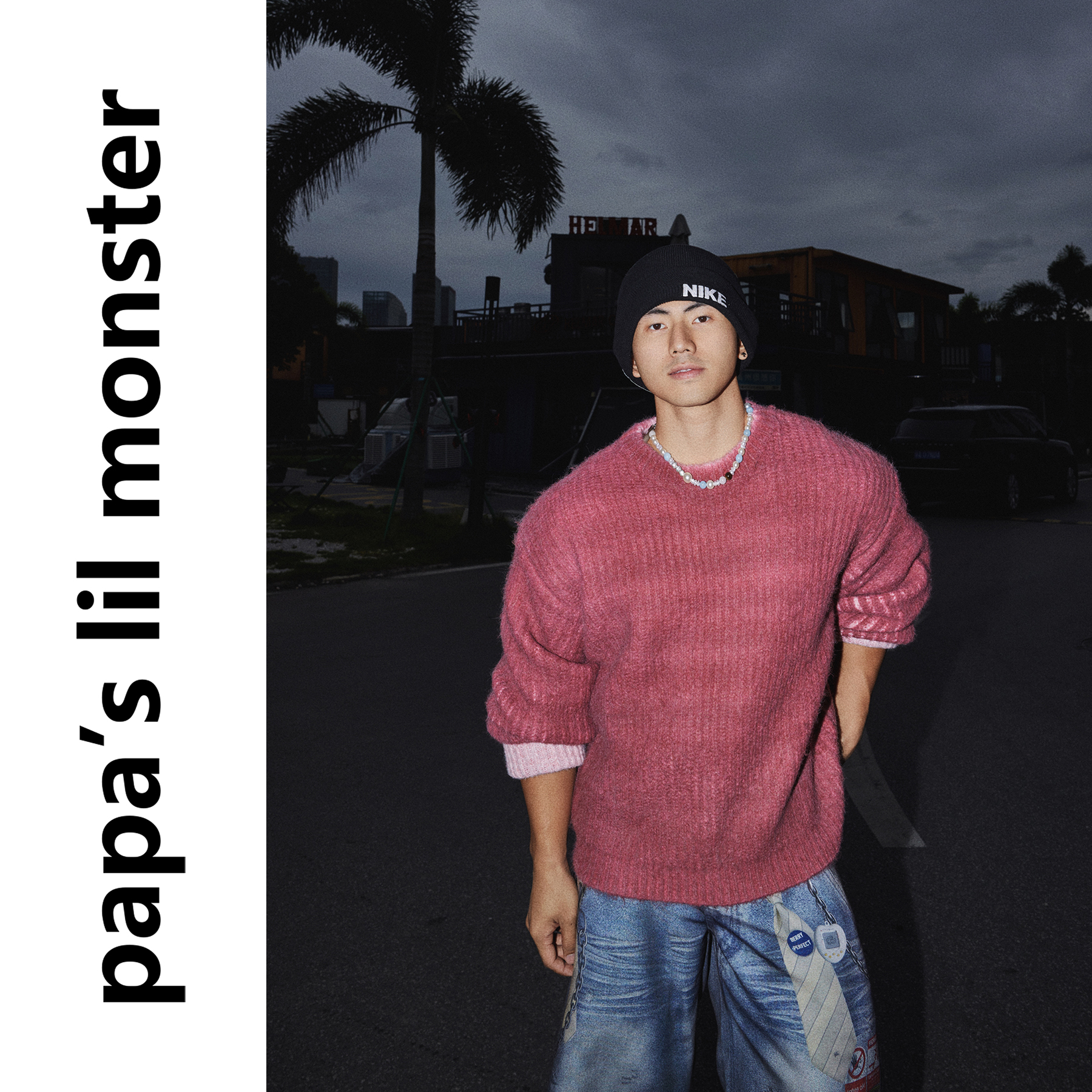 PAPASLILMONSTER【柔和糯感】慵懒风休闲毛衣宽松拼接设计针织衫