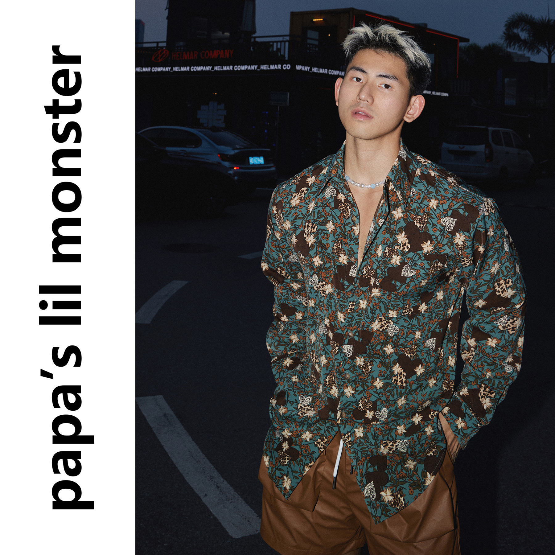 绿野花卉 美式休闲宽松凉感心形印花长袖衬衫男 夏季度假风衬衣潮