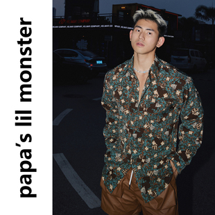 美式 夏季 休闲宽松凉感心形印花长袖 男 度假风衬衣潮 衬衫 绿野花卉