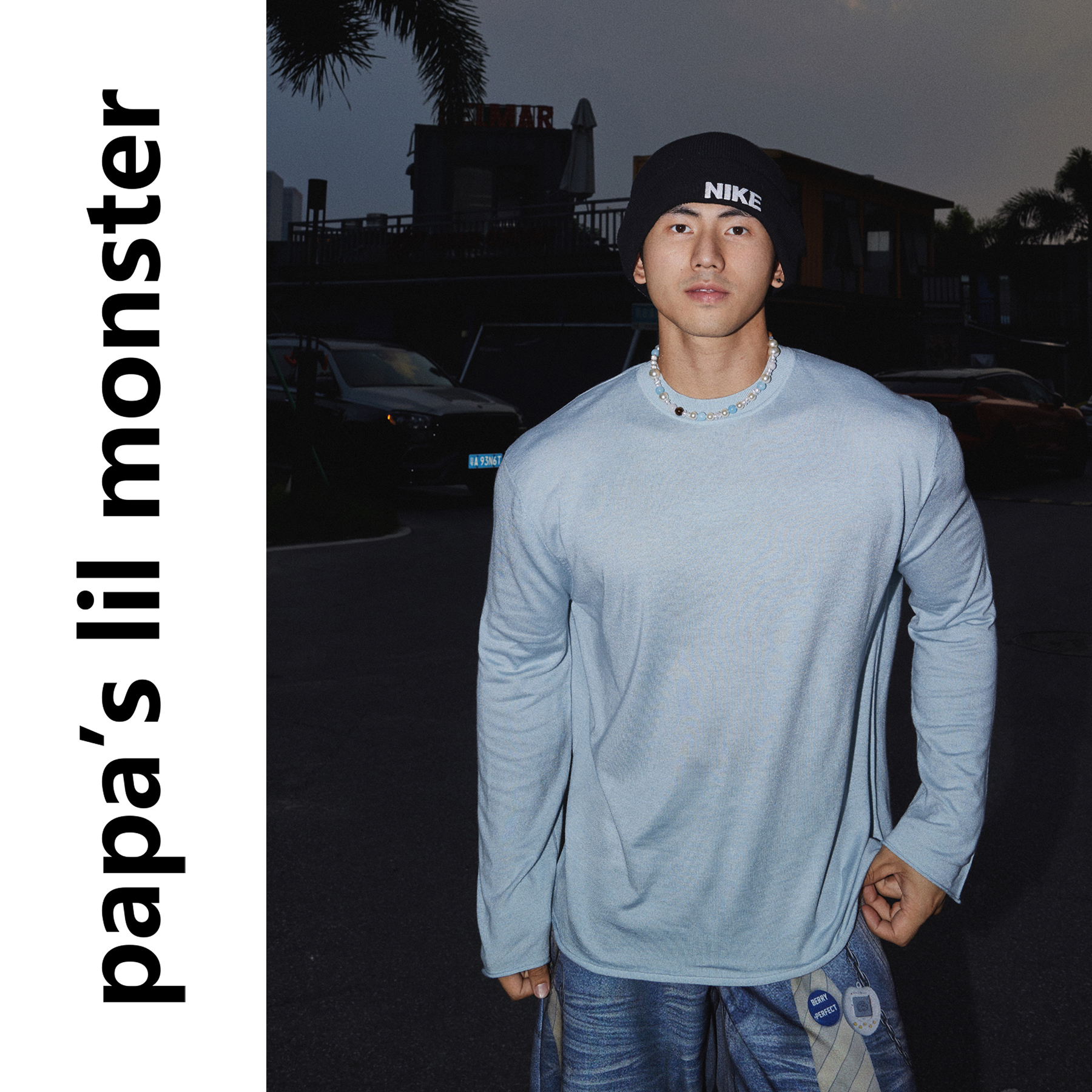 PAPASLILMONSTER【日常搭配】美式休闲纯色上衣简约风长袖T恤男