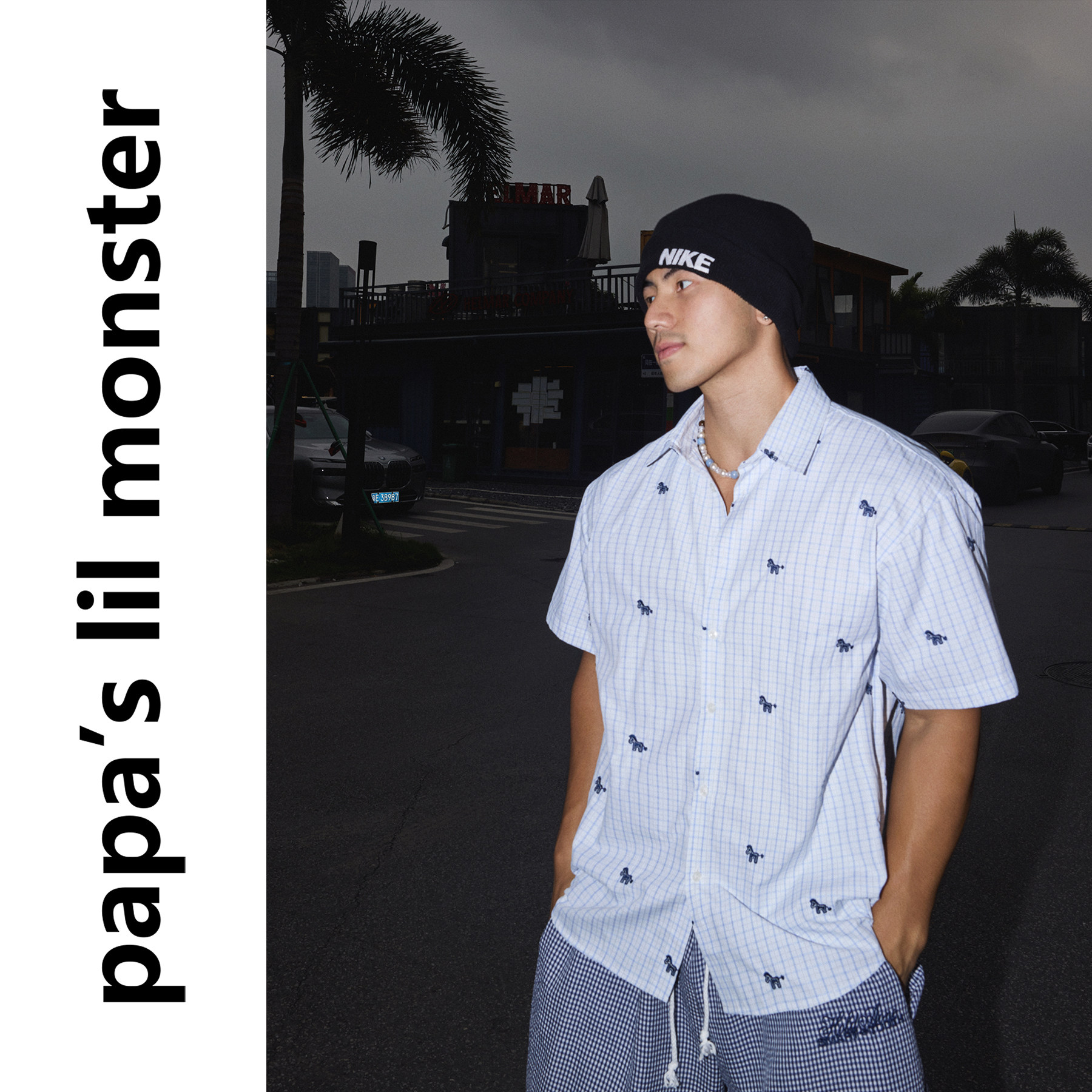 PAPASLILMONSTER 【马儿快跑】美式休闲度假风刺绣设计格子衬衫男