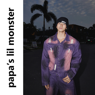 复古扎染牛仔外套痞帅街头风上衣 美式 PAPASLILMONSTER 原创