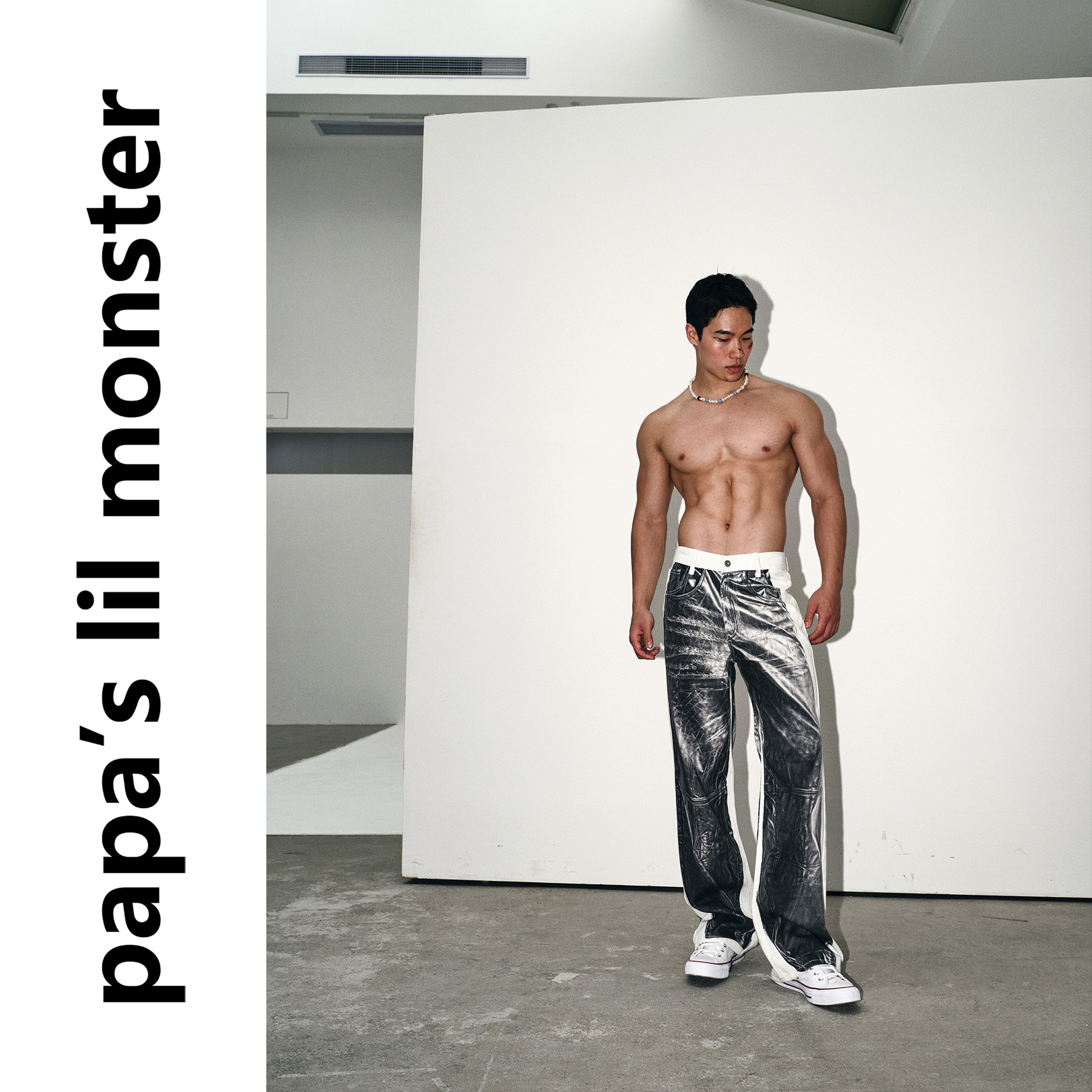PAPASLILMONSTER 【半面涂污】美式做旧重工设计直筒宽松牛仔裤男