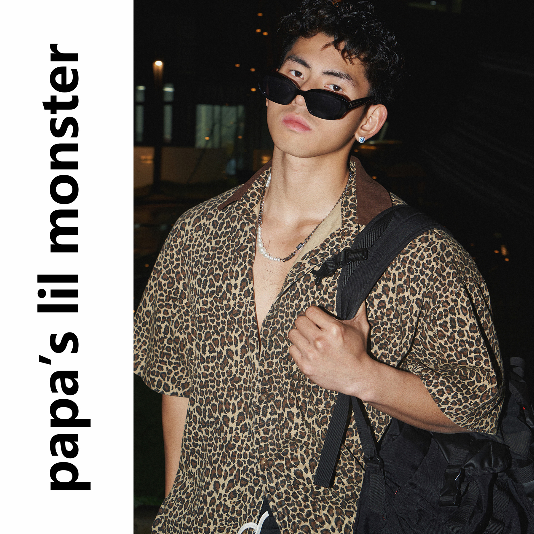 lil monster美式豹纹宽松短袖衬衫夏季新款衬衣潮流痞帅高级感