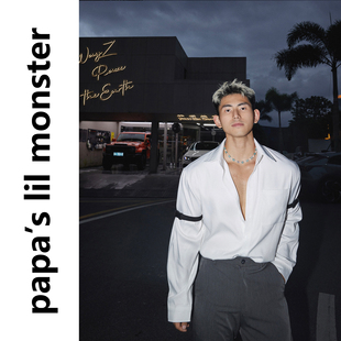 衬衫 海岛休闲可拆卸绑带宽松痞帅长袖 男 原创 PAPASLILMONSTER