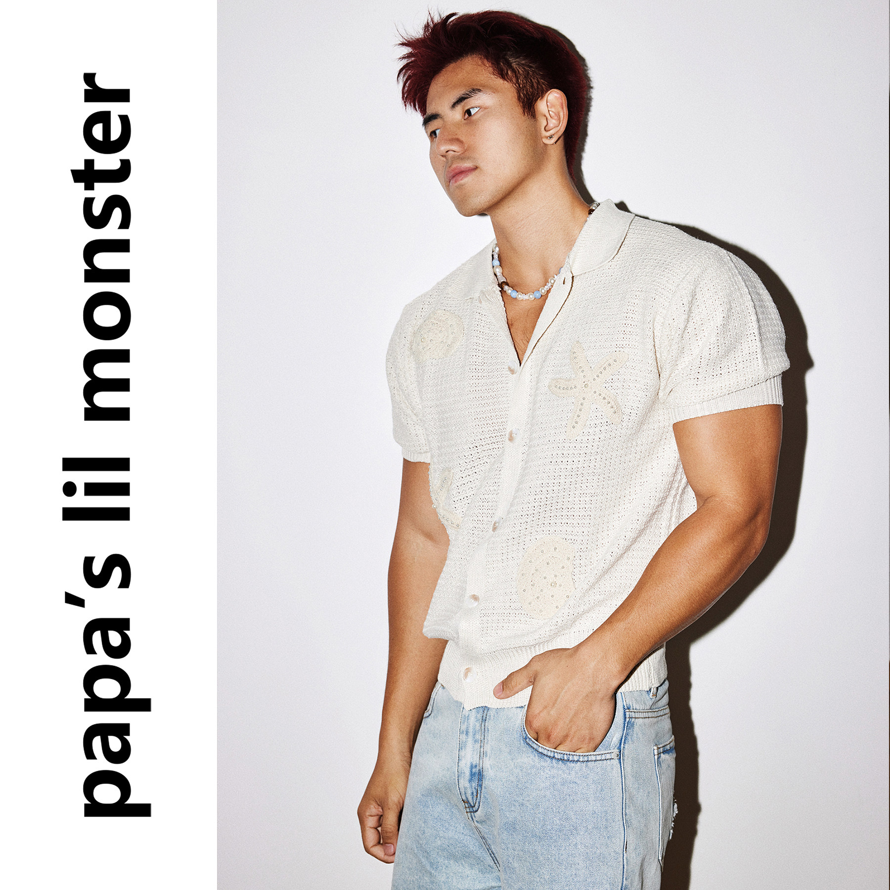 PAPASLILMONSTER【镂星夏风】美式度假短袖针织衫男休闲毛衣上衣