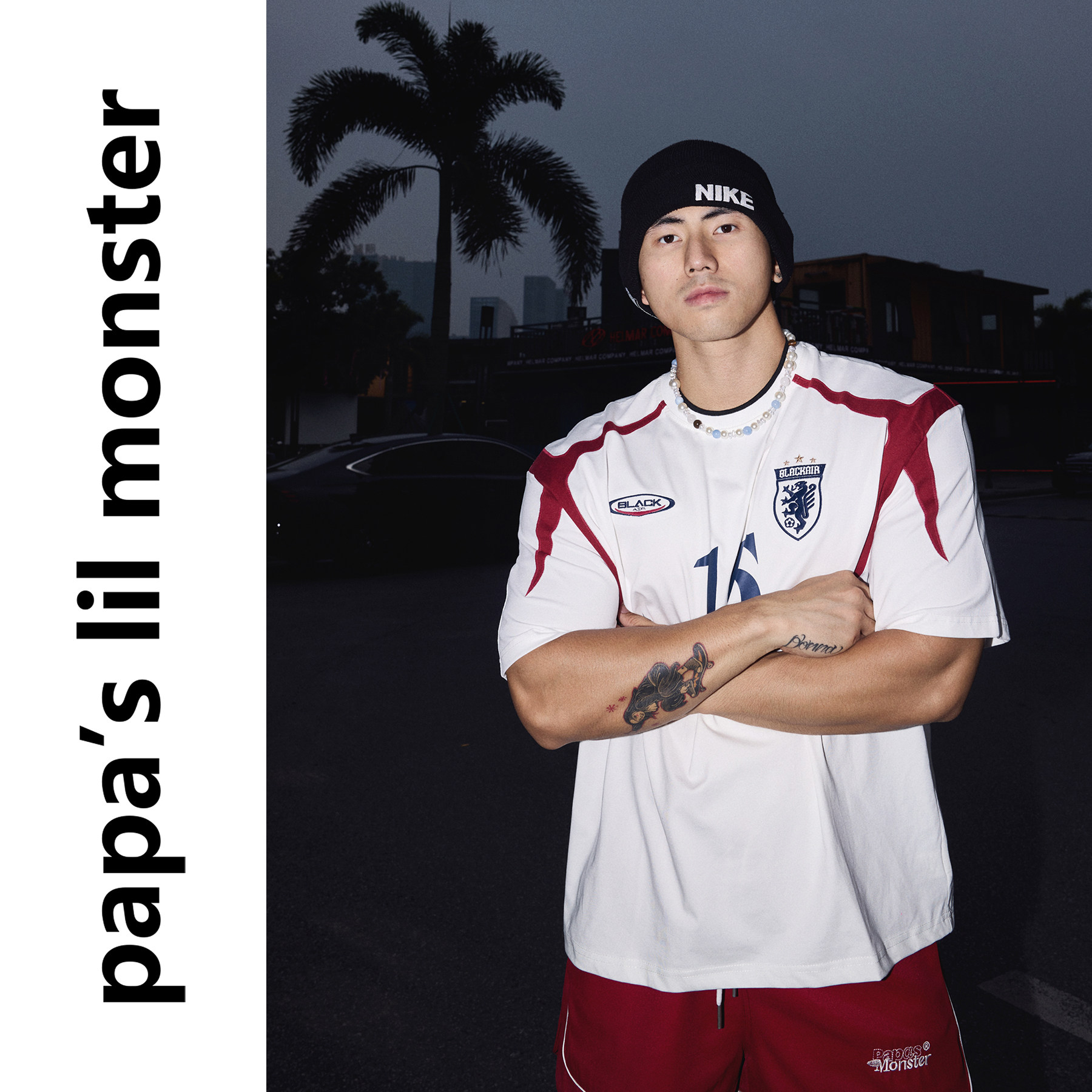 PAPASLILMONSTER 【白红勋章】美式复古风球衣设计感短袖T恤男