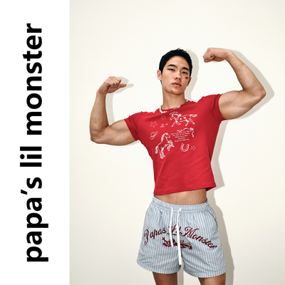 PAPASLILMONSTER 【西部牛仔】美式复古西部元素短款收腰短袖T恤