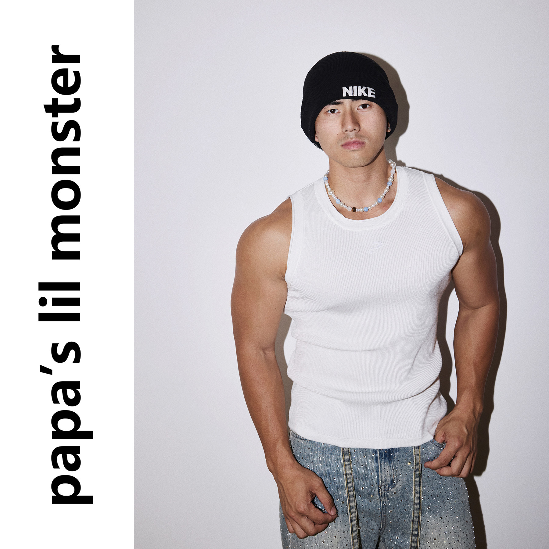 PAPASLILMONSTER 【一张白纸】美式加宽肩带纯白细节坑条修身背心