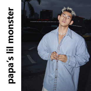 衬衫 早秋条纹宽松通勤长袖 男 交叉设计刺绣 Papaslilmonster