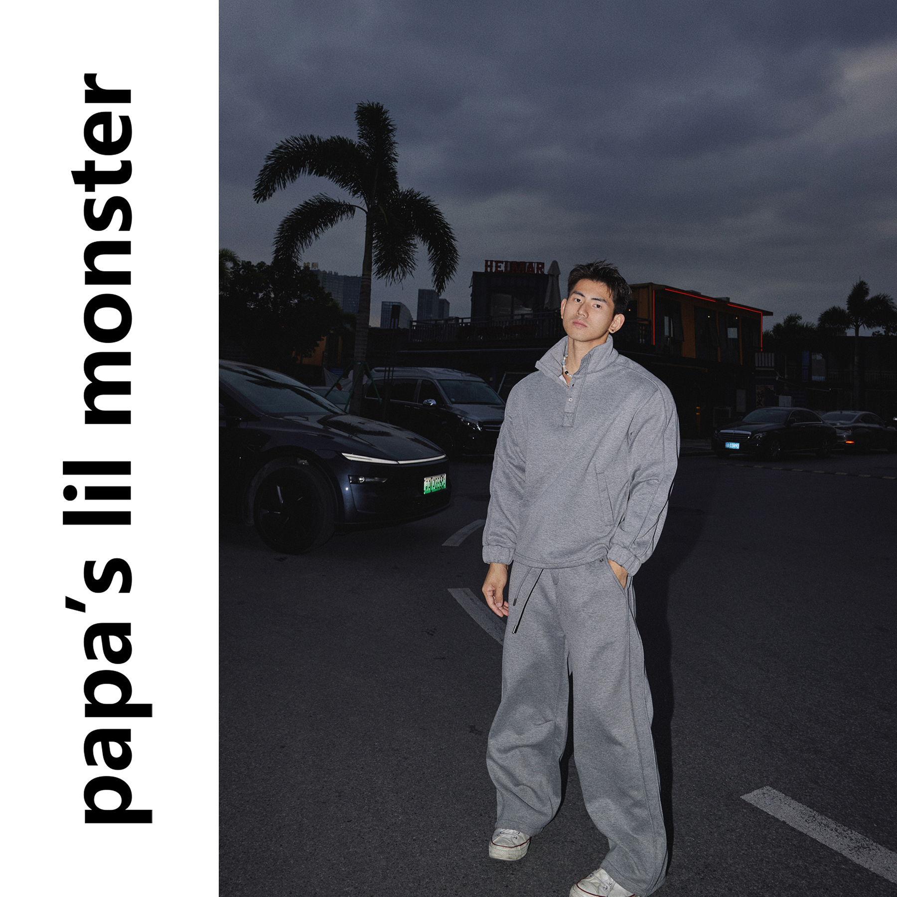 PAPASLILMONSTER【慵懒松弛】美式复古休闲拉链卫衣简约裤子套装