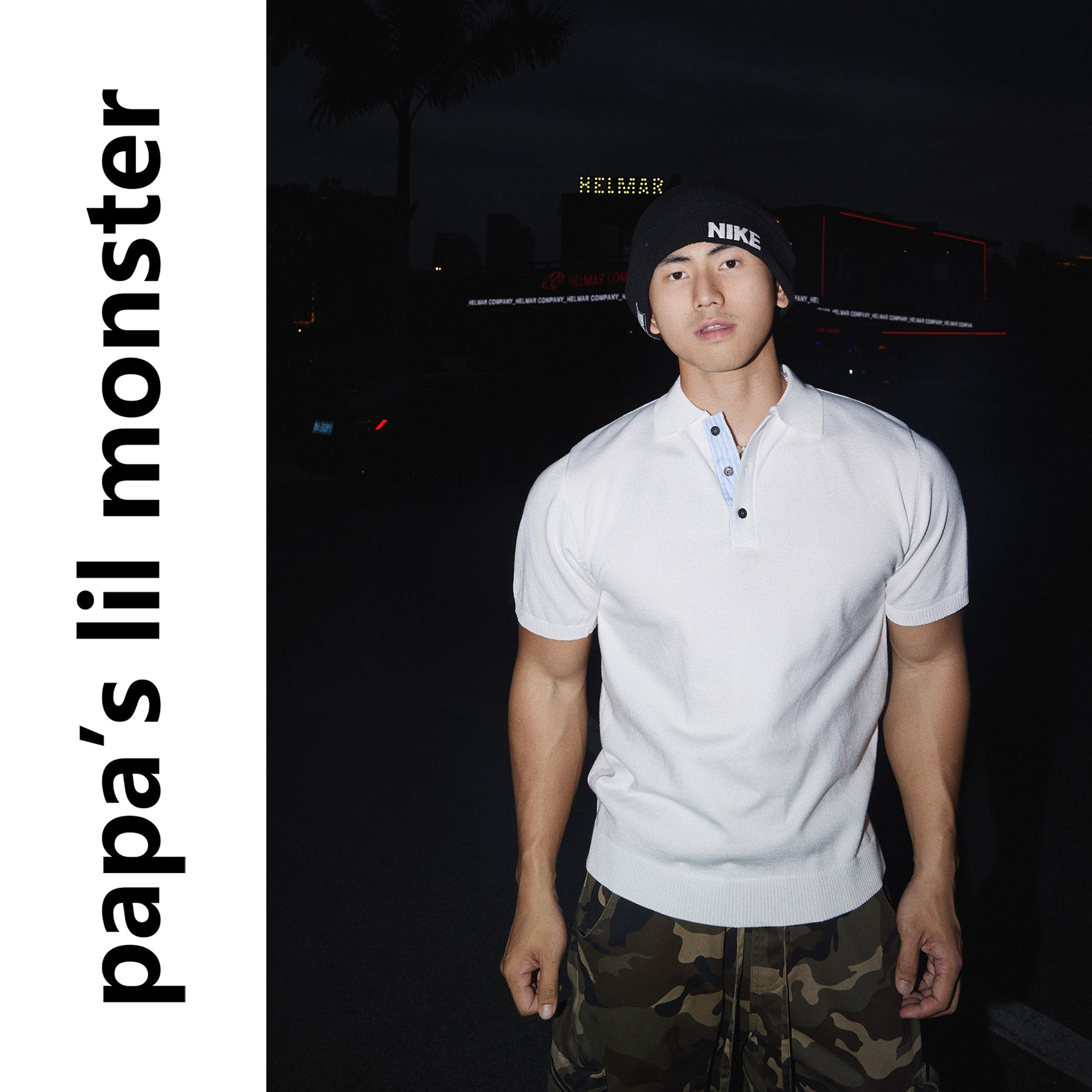 PAPASLILMONSTER美式复古休闲纯色立领POLO衫百搭短袖男T恤衫