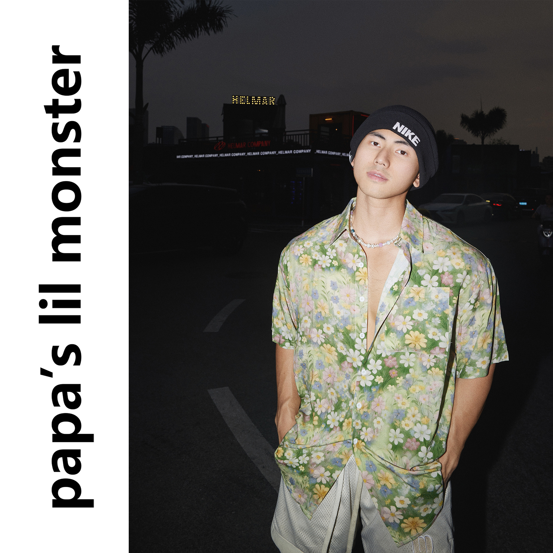PAPASLILMONSTER美式复古夏季雏菊碎花满印短袖衬衫男垂感上衣潮
