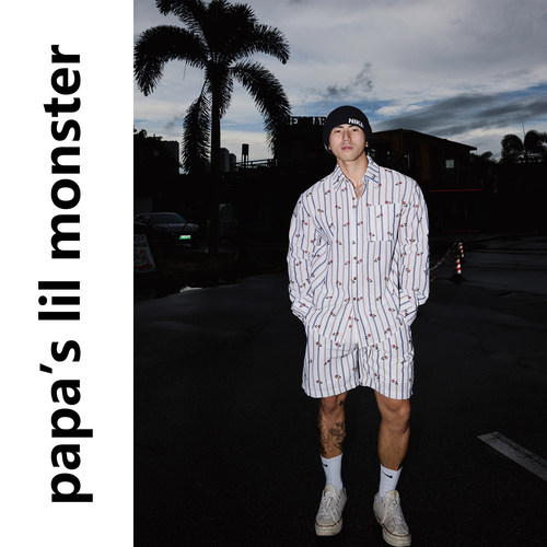 PAPASLILMONSTER 美式夏日度假风条纹碎花设计长袖衬衫短裤套装男