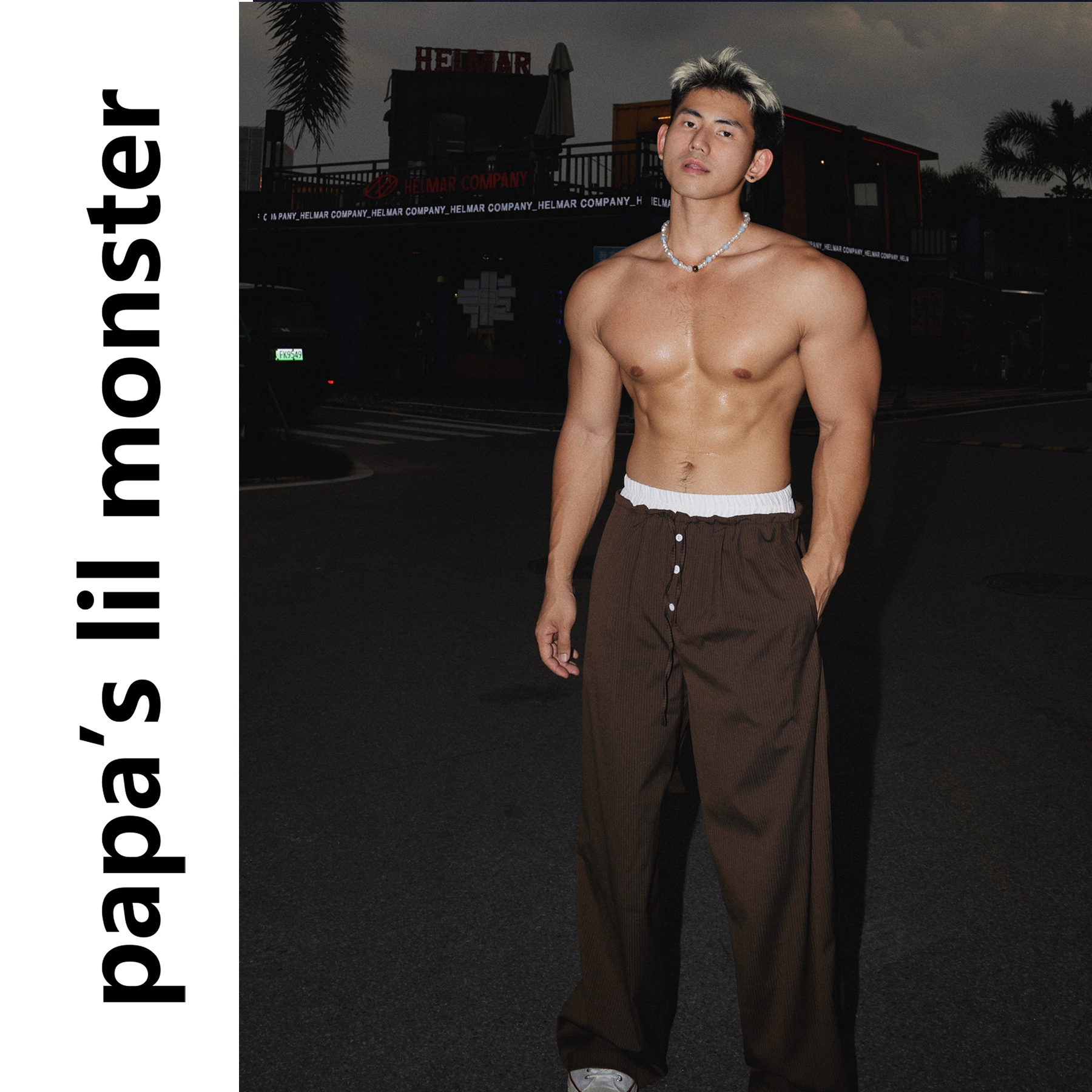 Papaslilmonster【双腰头绳索】老钱细条纹松紧腰休闲宽松长裤男