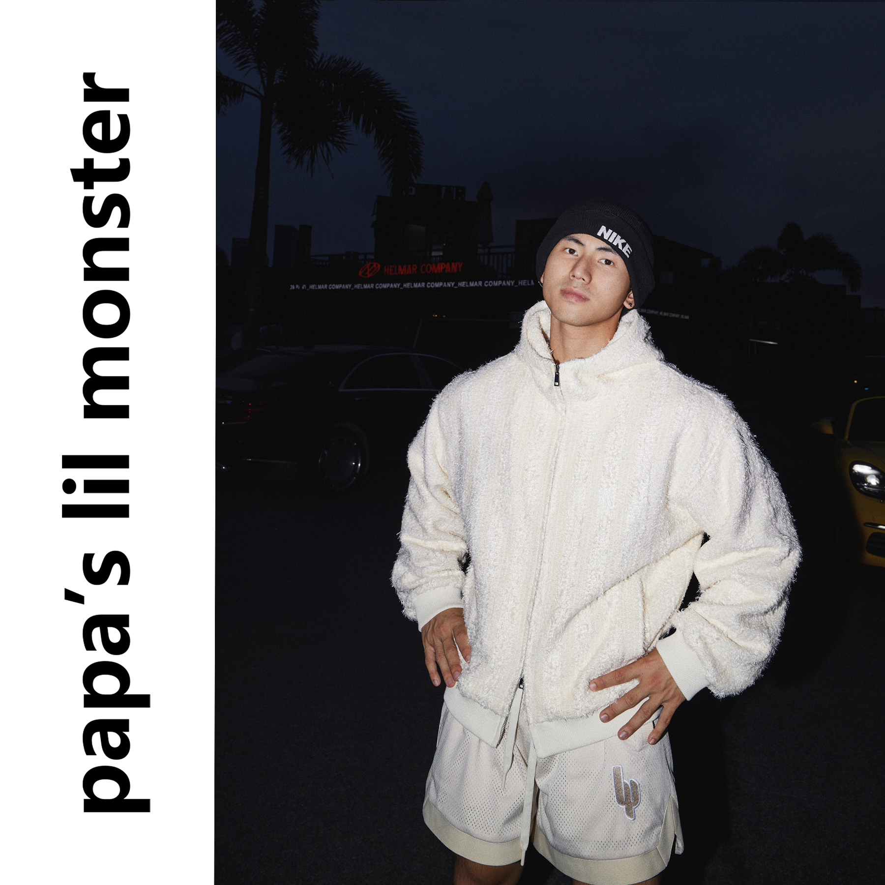 PAPASLILMONSTER【原创】美式慵懒风短绒毛立体肌理面料连帽毛衣