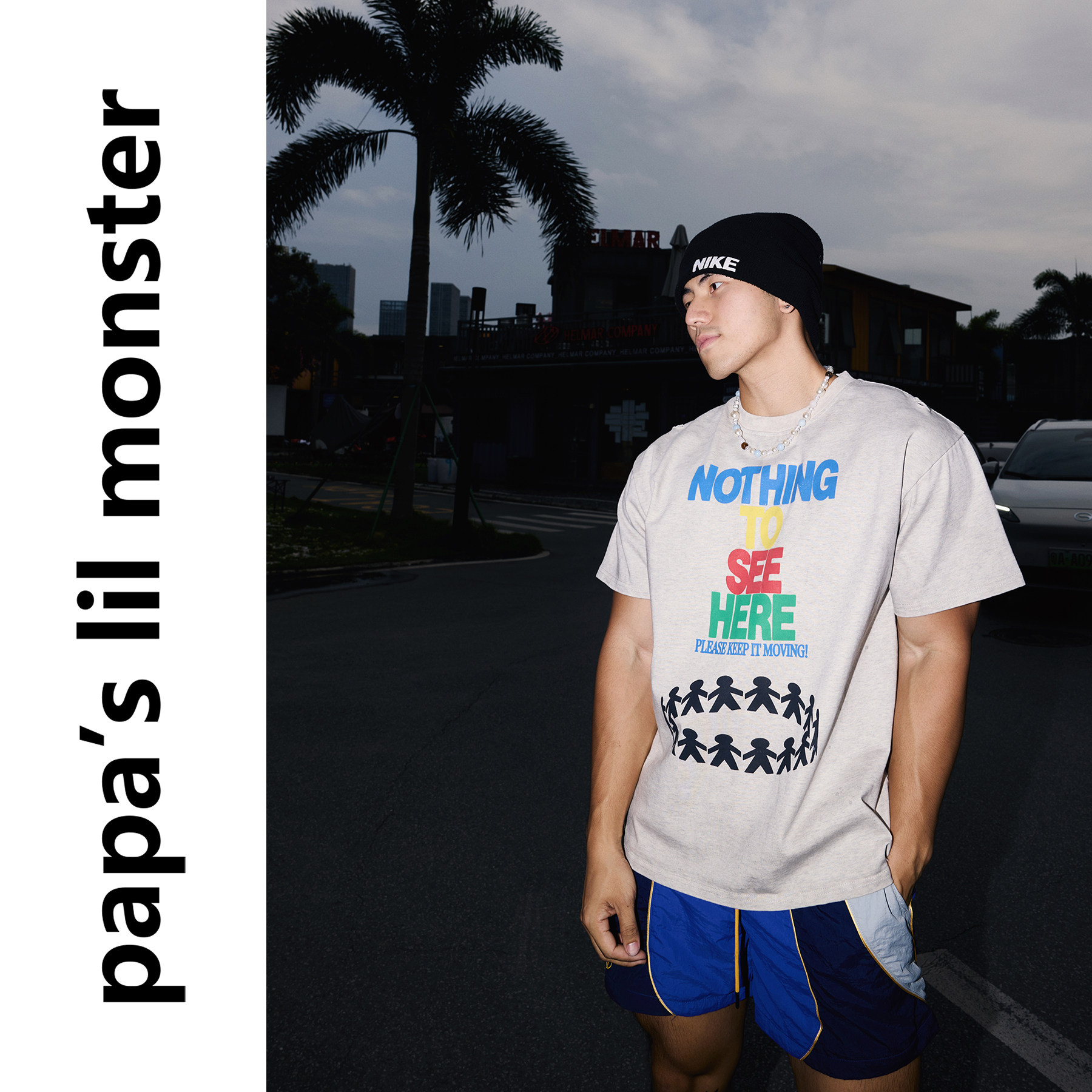 PAPASLILMONSTER 【齐心协力】美式手拉手小人趣味纯棉短袖T恤男