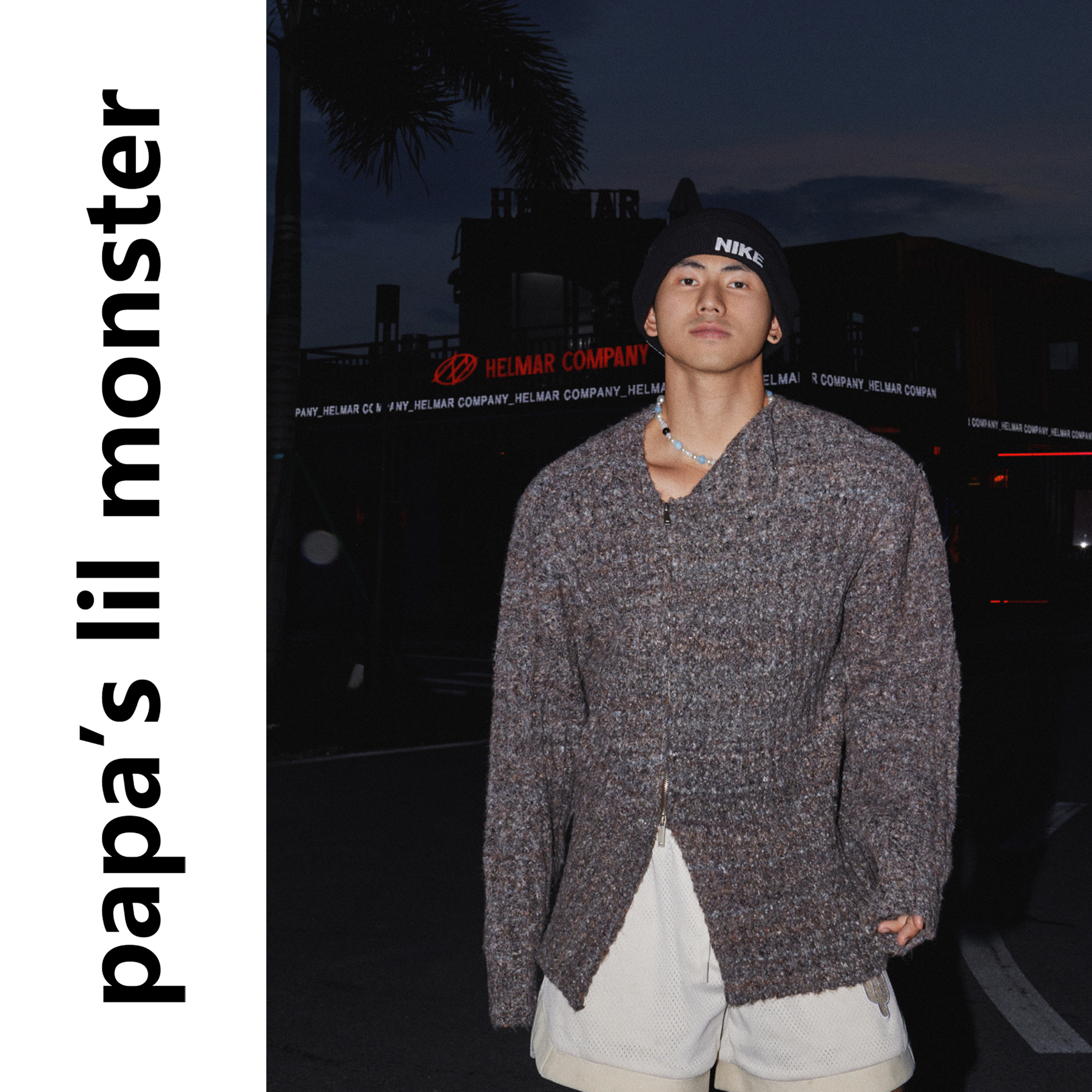 PAPASLILMONSTER【小香风腔调】美式复古拉链毛衣男宽松针织衫