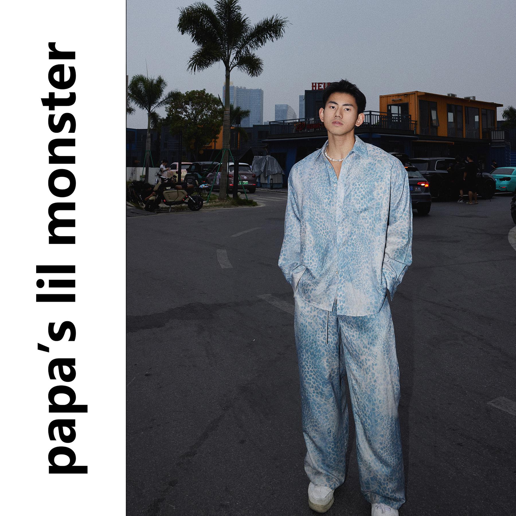 PAPASLILMONSTER美式复古 old-money 老钱风质感长裤轻奢豹纹衬衫