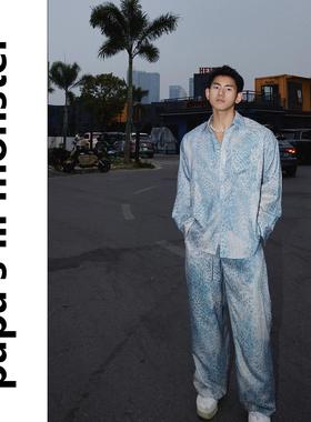 PAPASLILMONSTER美式复古 old-money 老钱风质感长裤轻奢豹纹衬衫