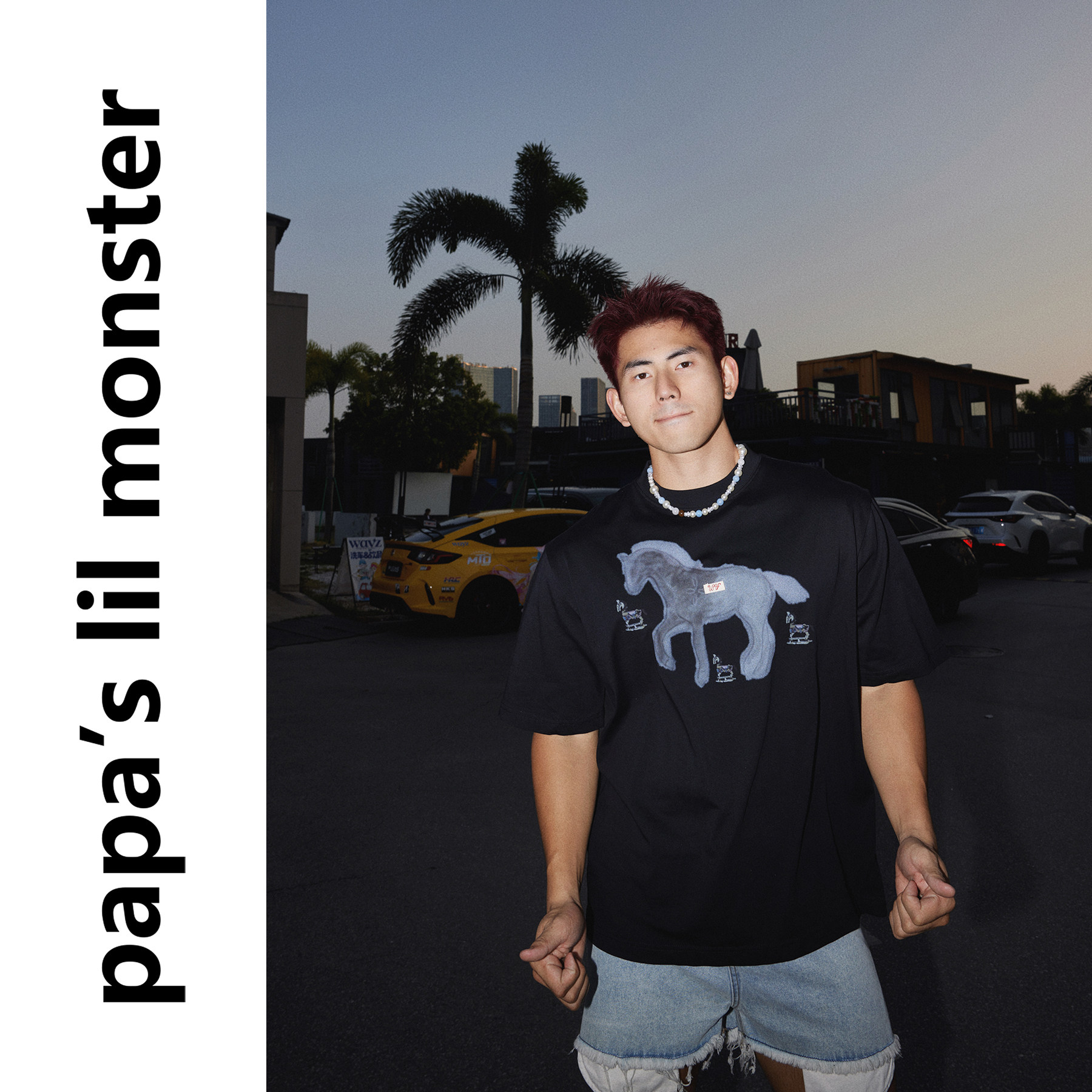 PAPASLILMONSTER【趣野黑章】美式艺术印花T恤男宽松短袖上衣