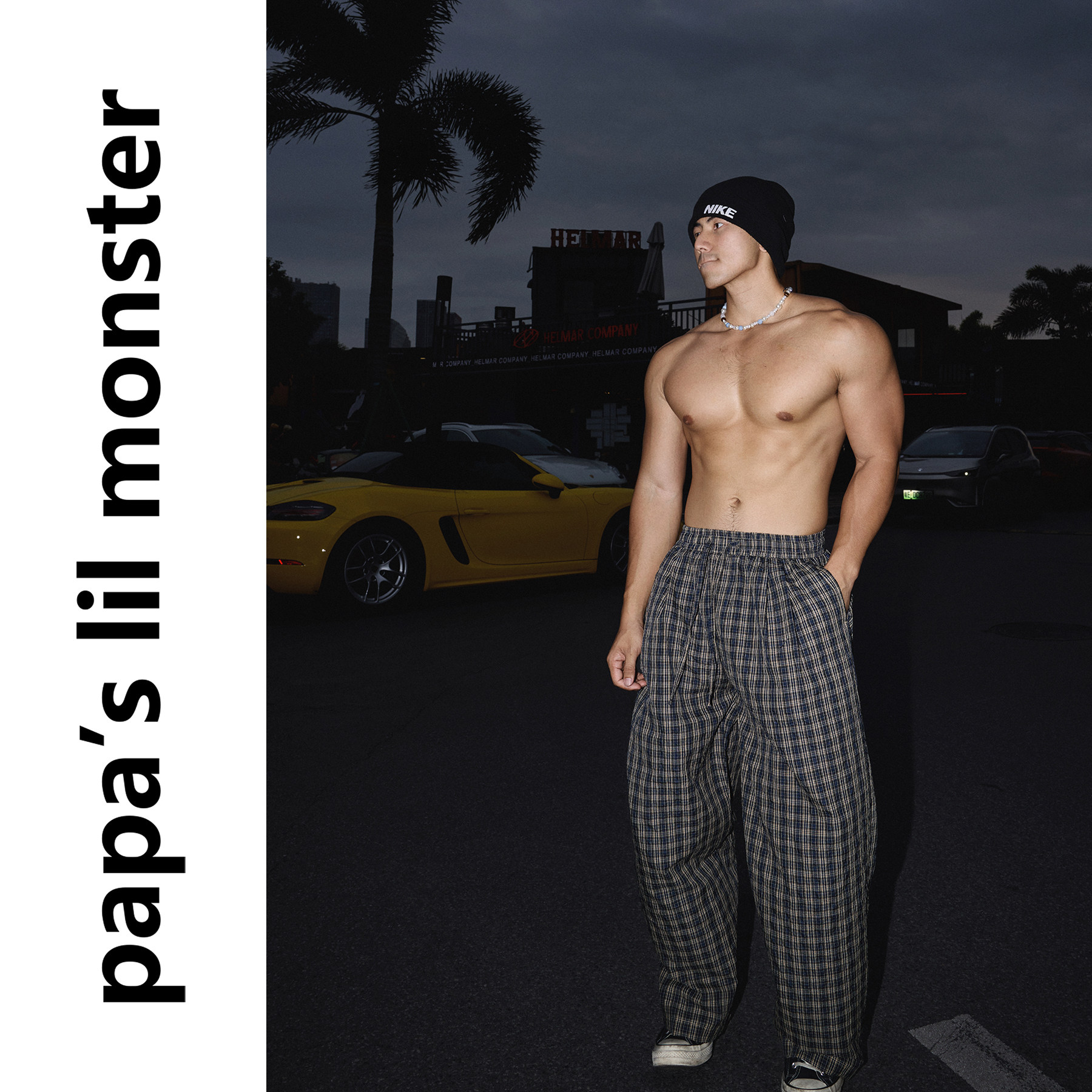 PAPASLILMONSTER 【诗和远方】美式街头风松紧腰格纹耐看休闲裤男