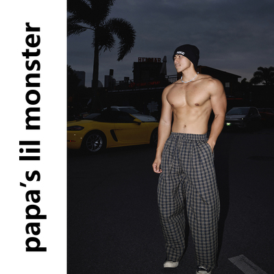 PAPASLILMONSTER 【诗和远方】美式街头风松紧腰格纹耐看休闲裤男