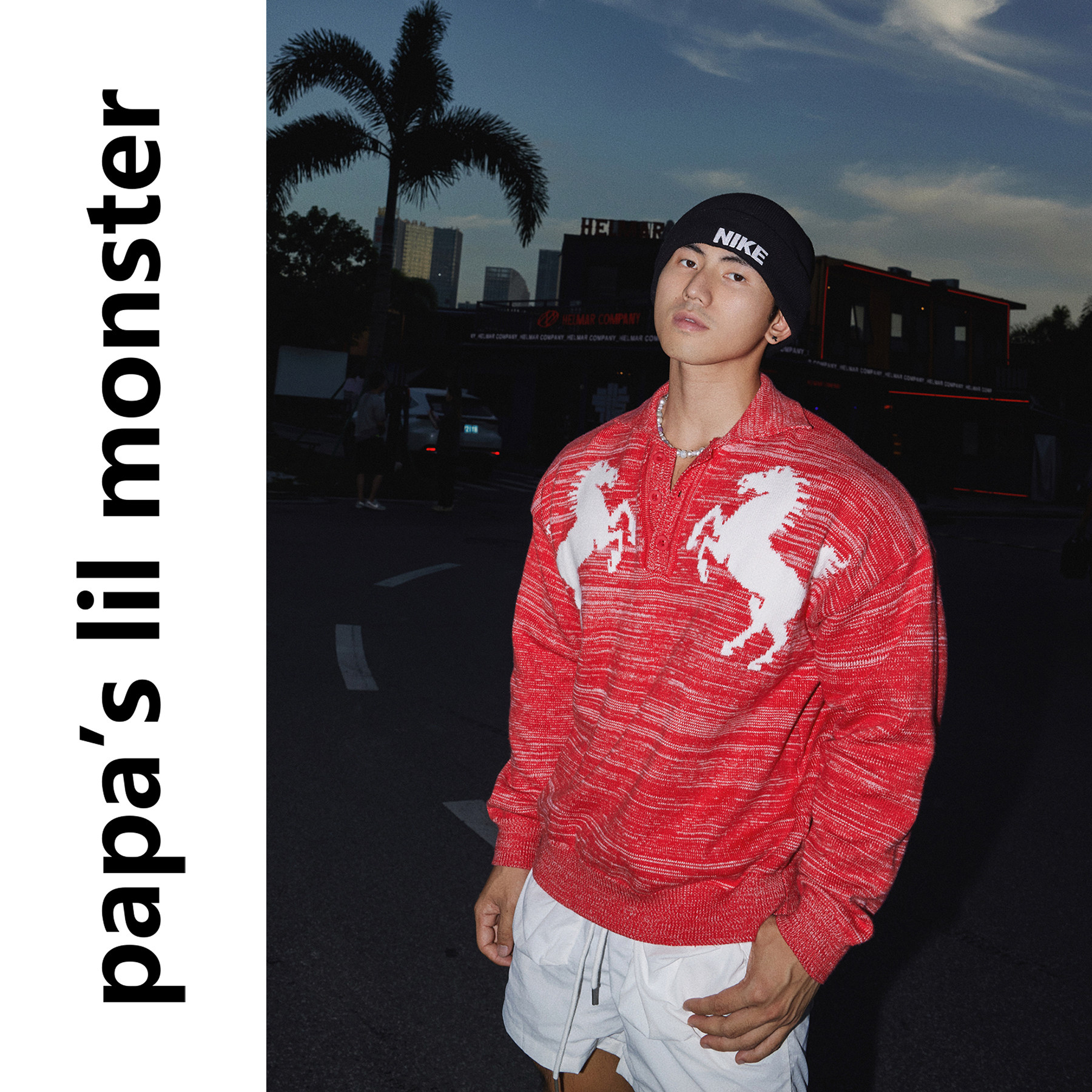 PAPASLILMONSTER【白驹针织】美式复古马匹图案针织衫宽松毛衣男,男装,针织衫/毛衣,淘宝优惠券,粉丝福利购,淘宝优惠卷