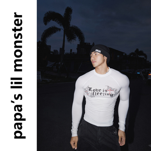 美式 修身 复古速干弹力显肌肉 长袖 T恤 运动打底衫 PAPASLILMONSTER