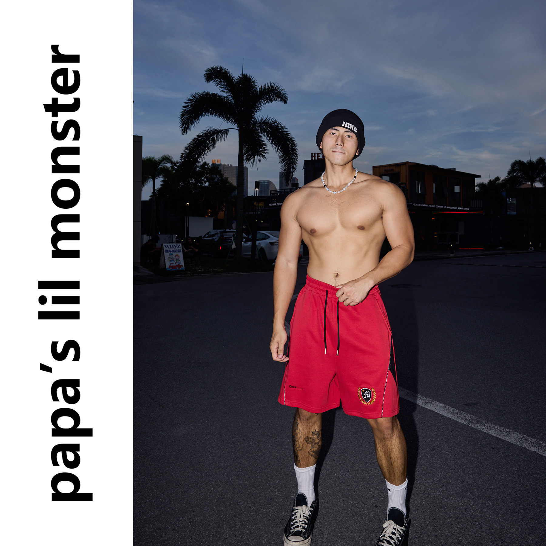 PAPASLILMONSTER 【我的勋章】美式徽章刺绣抽绳运动五分裤短裤男