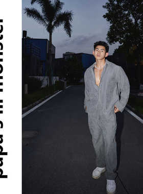 PAPASLILMONSTER秋季美式old money衬衫男 仿麂皮轻薄宽松长裤女