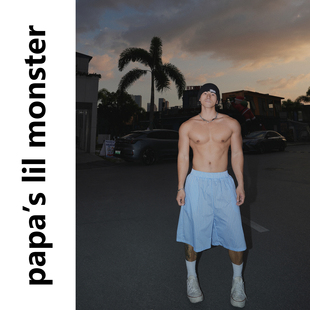 宽松百搭短裤 PAPASLILMONSTER 休闲条纹设计七分裤 美式 男 原创