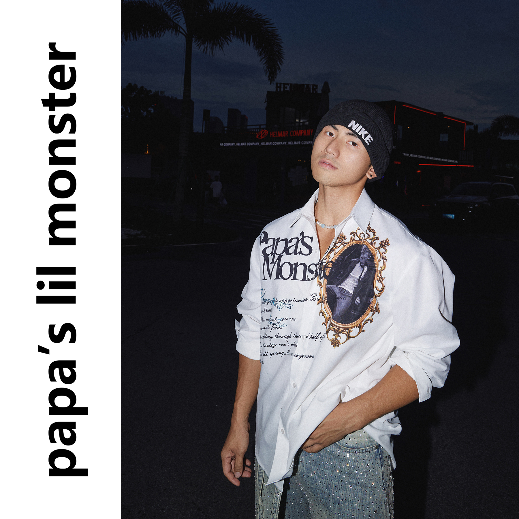 PAPASLILMONSTER【原创】时光褶皱 美式复古印花字母休闲长袖衬衫