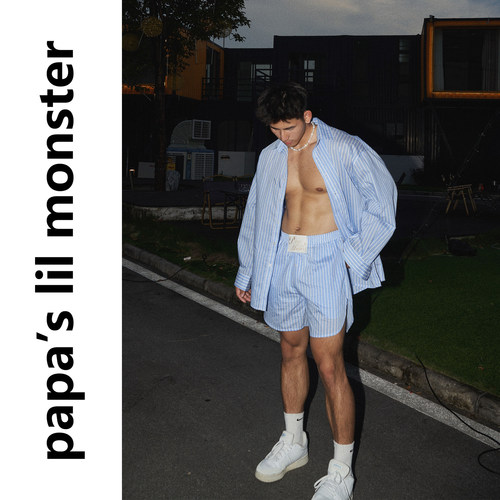 PAPASLILMONSTER【原创】夏日休闲慵懒风衬衣套装 宽松条纹衬衫