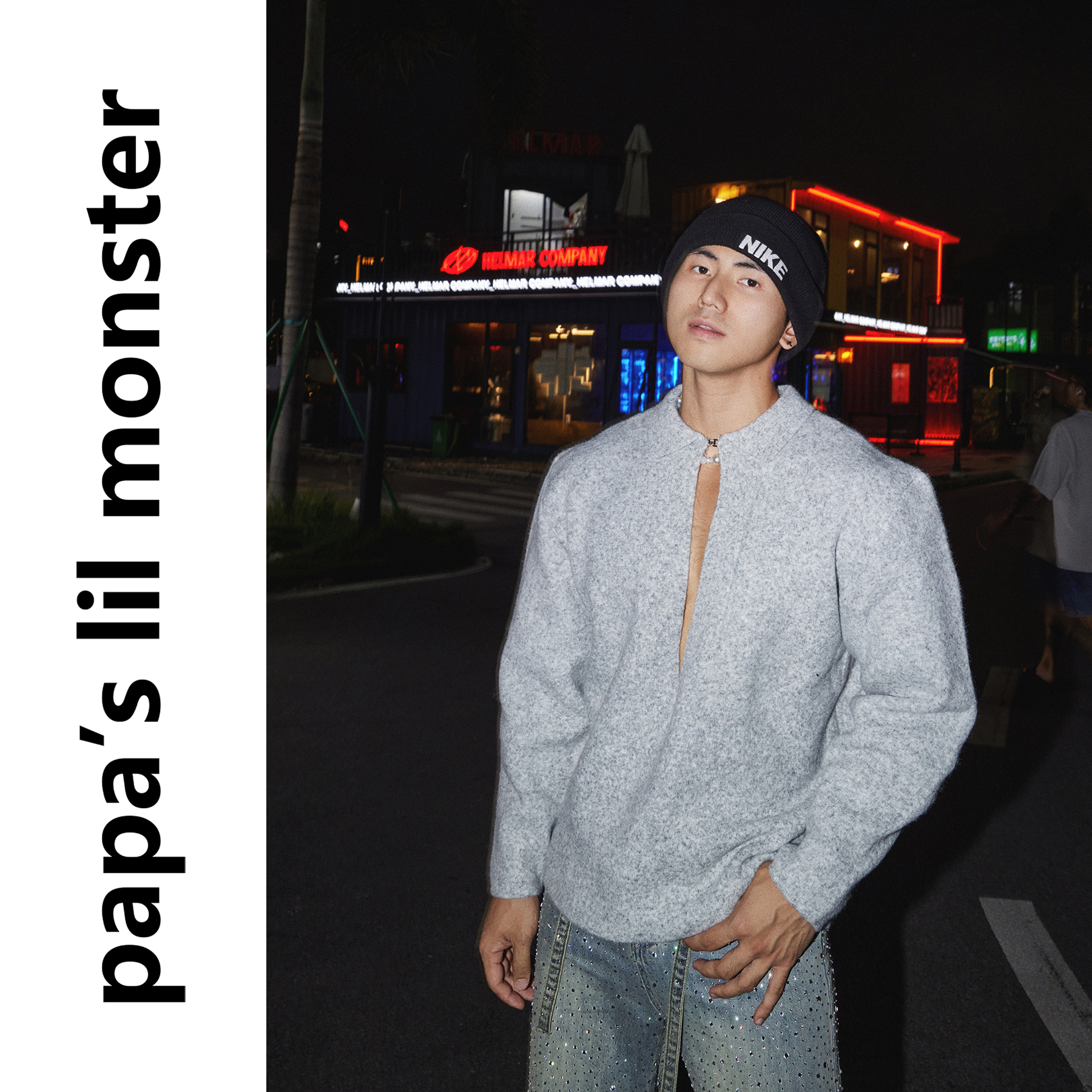 PAPASLILMONSTER【高级极简】美式深V显肌针织衫毛衣新钱风尚男女