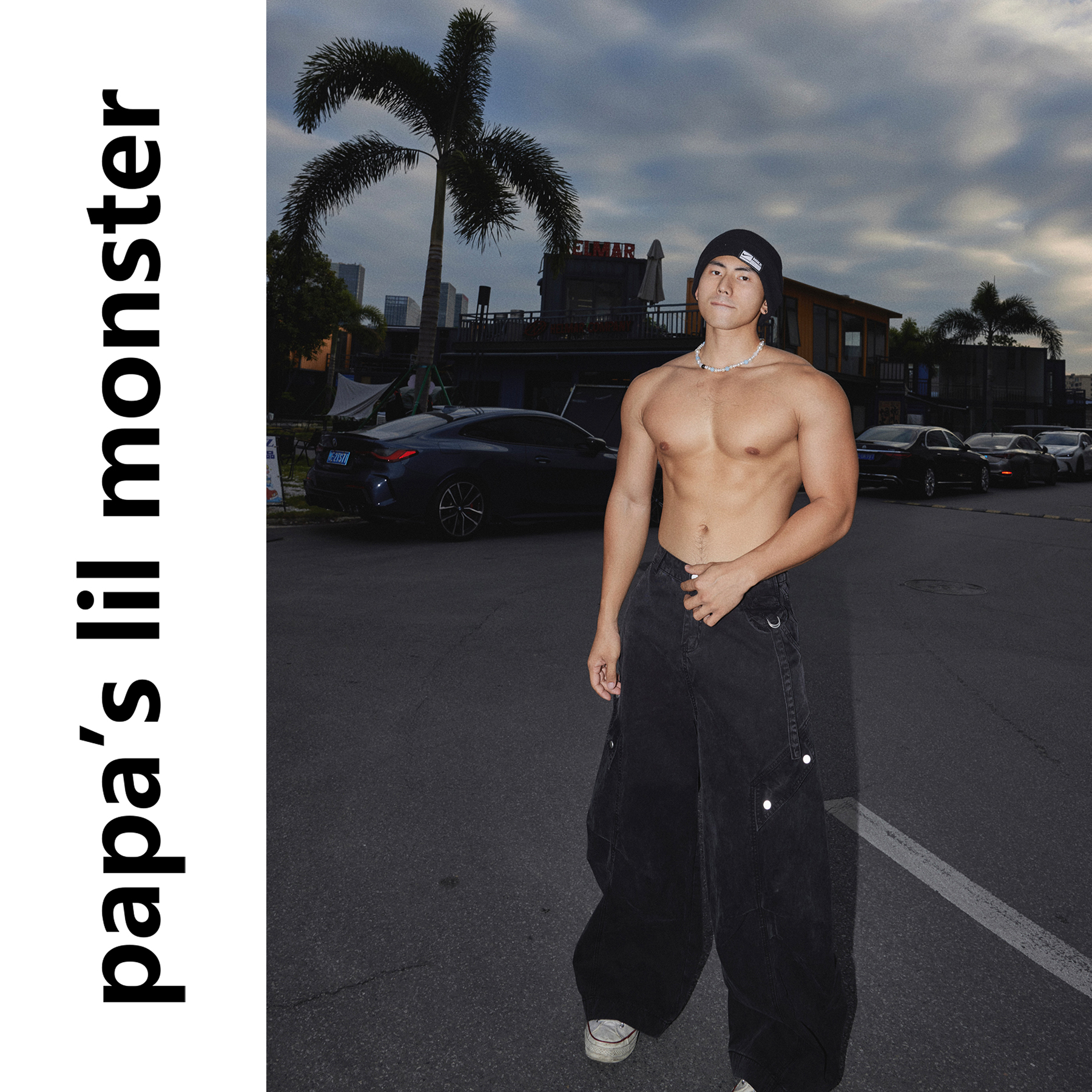 PAPASLILMONSTER【不挑身材】美式复古打褶设计工装水洗牛仔裤男